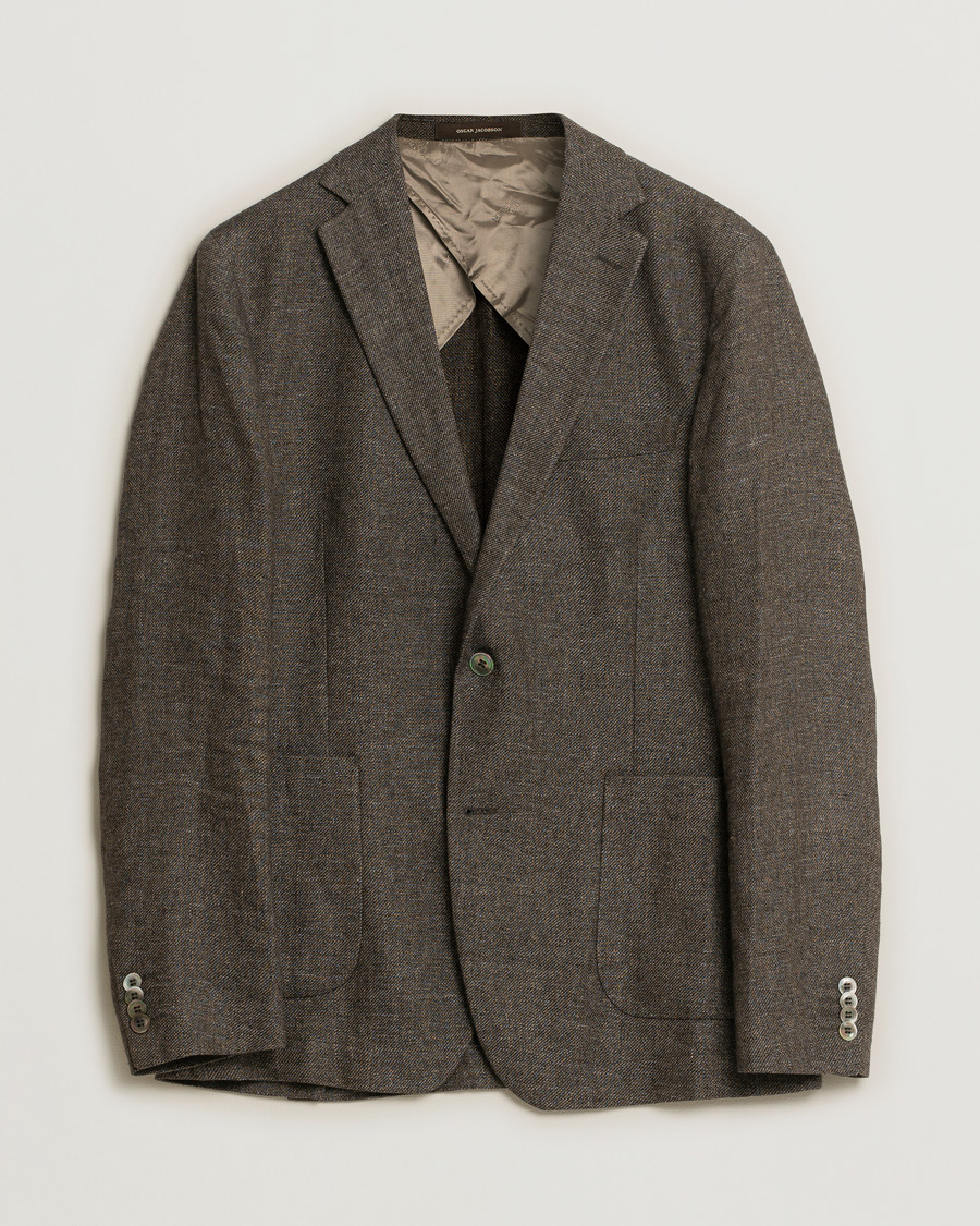 Herre | Dressjakker | Pre-owned | Oscar Jacobson Einar Linen/Wool Patch Pocket Blazer Brown 52
