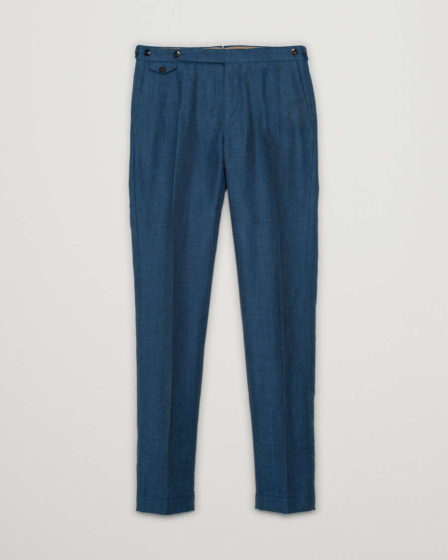 Herre | PT01 Slim Fit Pleated Linen Blend Trousers Dark Blue | Pre-owned | PT01 Slim Fit Pleated Linen Blend Trousers Dark Blue