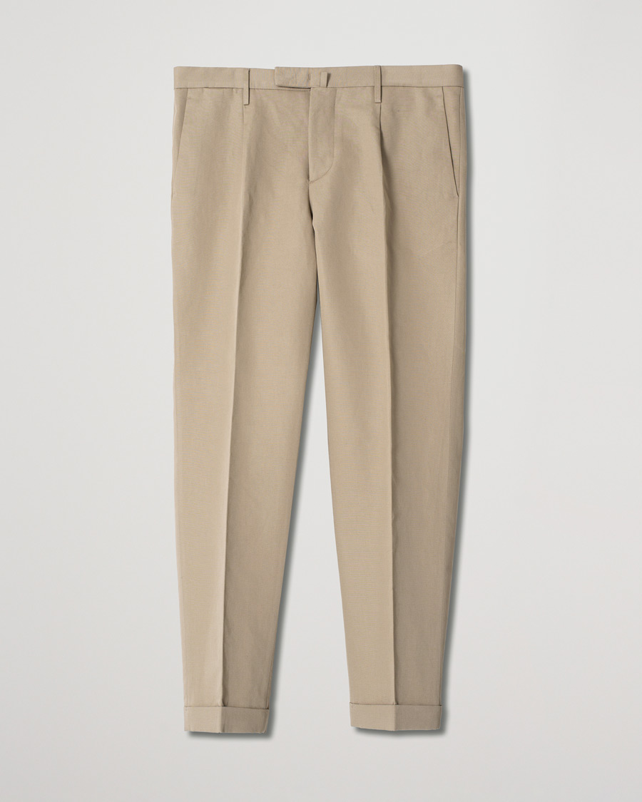 Herre | Briglia 1949 Easy Fit Pleated Linen/Cotton Trousers Beige | Pre-owned | Briglia 1949 Easy Fit Pleated Linen/Cotton Trousers Beige