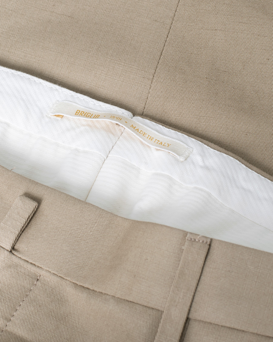 Herre | Briglia 1949 Easy Fit Pleated Linen/Cotton Trousers Beige | Pre-owned | Briglia 1949 Easy Fit Pleated Linen/Cotton Trousers Beige