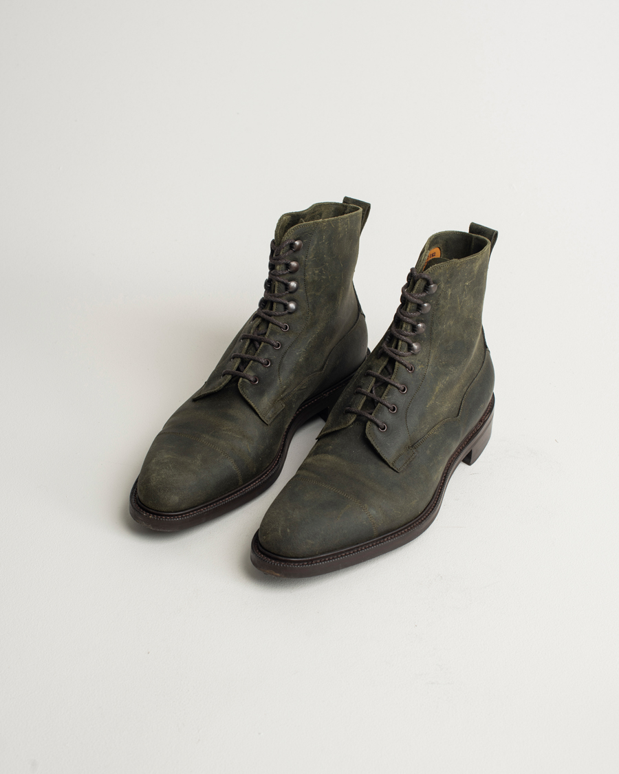 Herre | Edward Green Galway Dainite Boot Khaki Waxed Suede | Pre-owned | Edward Green Galway Dainite Boot Khaki Waxed Suede