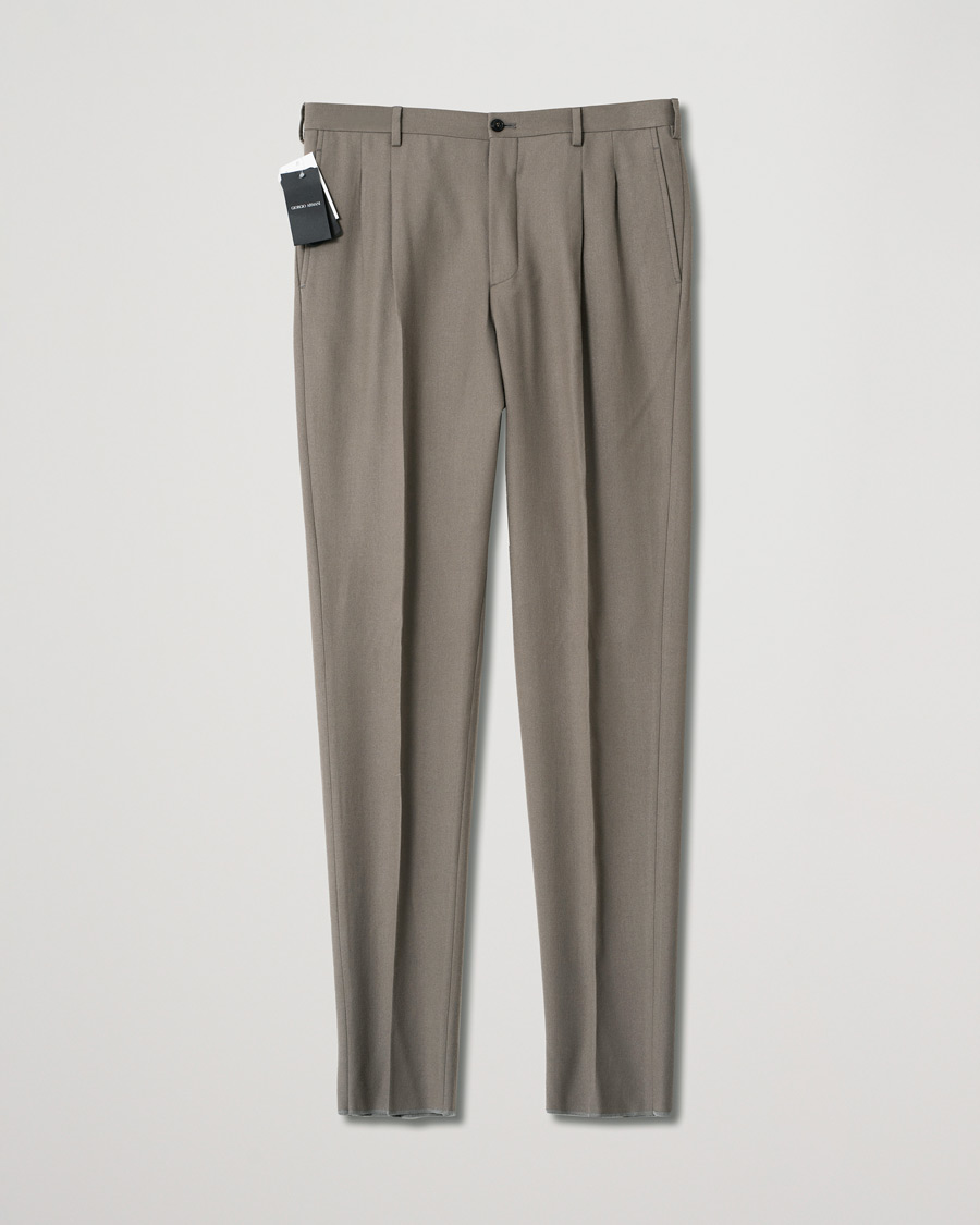 Herre | Giorgio Armani Tapered Wool Flannel Trousers Light Grey | Pre-owned | Giorgio Armani Tapered Wool Flannel Trousers Light Grey