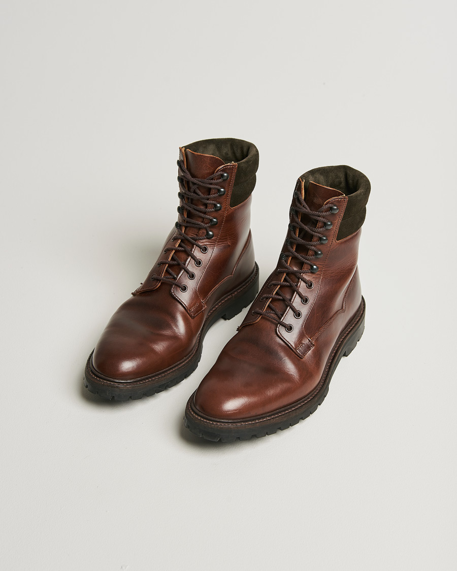 Herre | Crockett & Jones Ross Boot Vibram Sole Dark Brown Waxed Calf | Pre-owned | Crockett & Jones Ross Boot Vibram Sole Dark Brown Waxed Calf