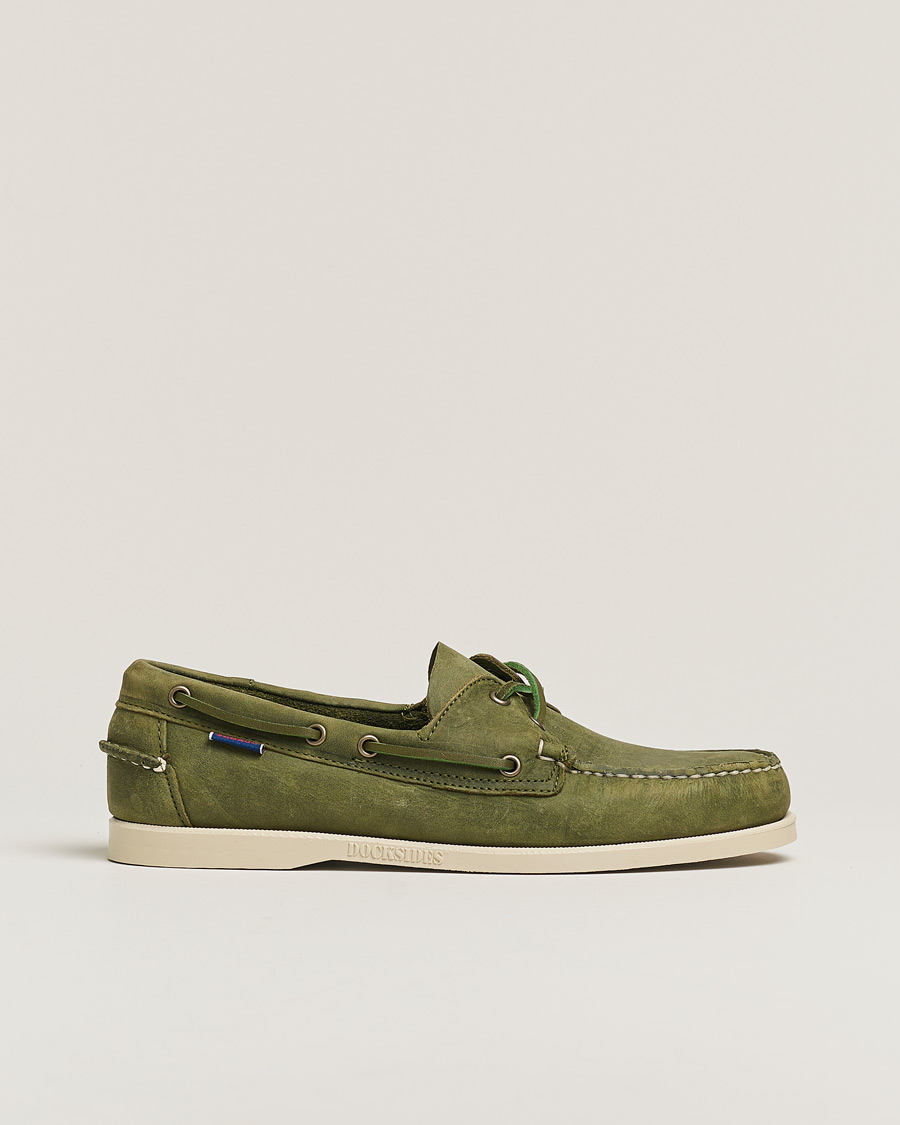 Herre | Sebago Docksides Nubuck Boat Shoe Green Military | Pre-owned | Sebago Docksides Nubuck Boat Shoe Green Military
