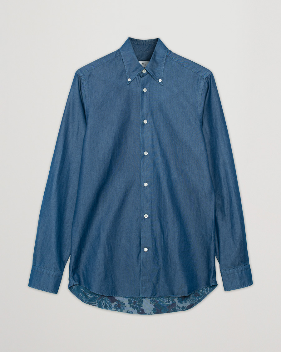 Herre | Etro Printed Denim Shirt Light Indigo | Pre-owned | Etro Printed Denim Shirt Light Indigo