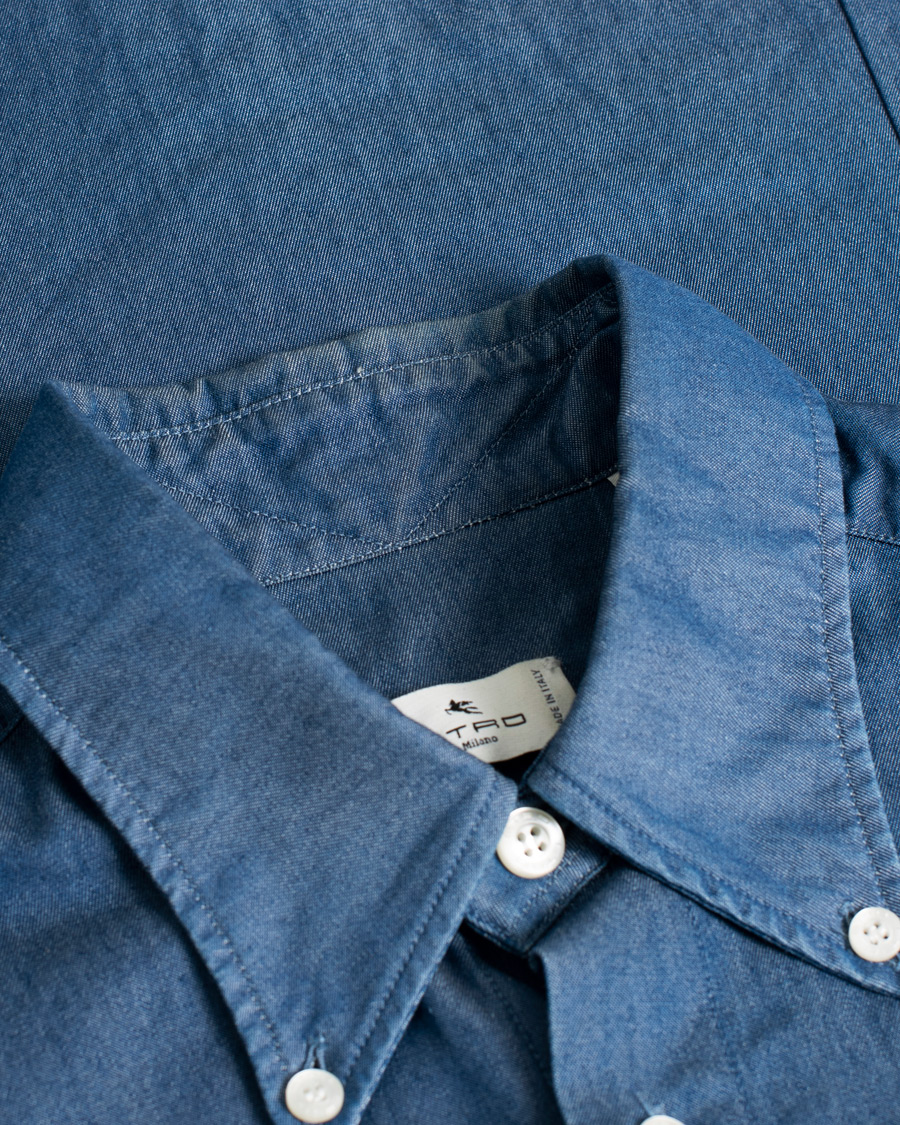 Herre | Etro Printed Denim Shirt Light Indigo | Pre-owned | Etro Printed Denim Shirt Light Indigo