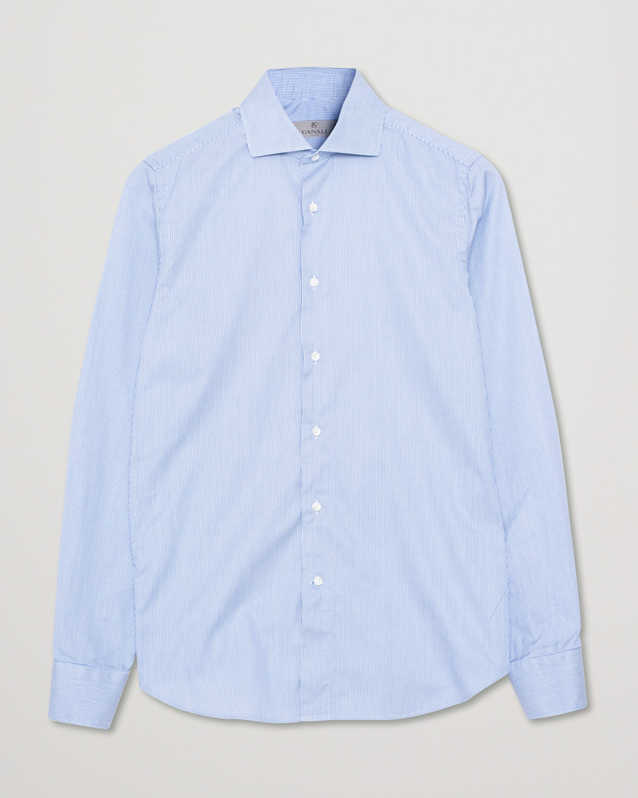 Herre | Skjorter | Pre-owned | Canali Slim Fit Cut Away Shirt Blue Stripe