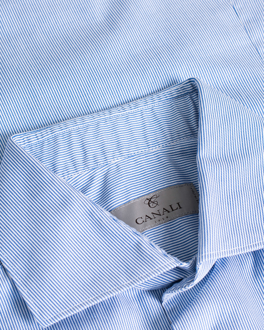 Herre | Skjorter | Pre-owned | Canali Slim Fit Cut Away Shirt Blue Stripe