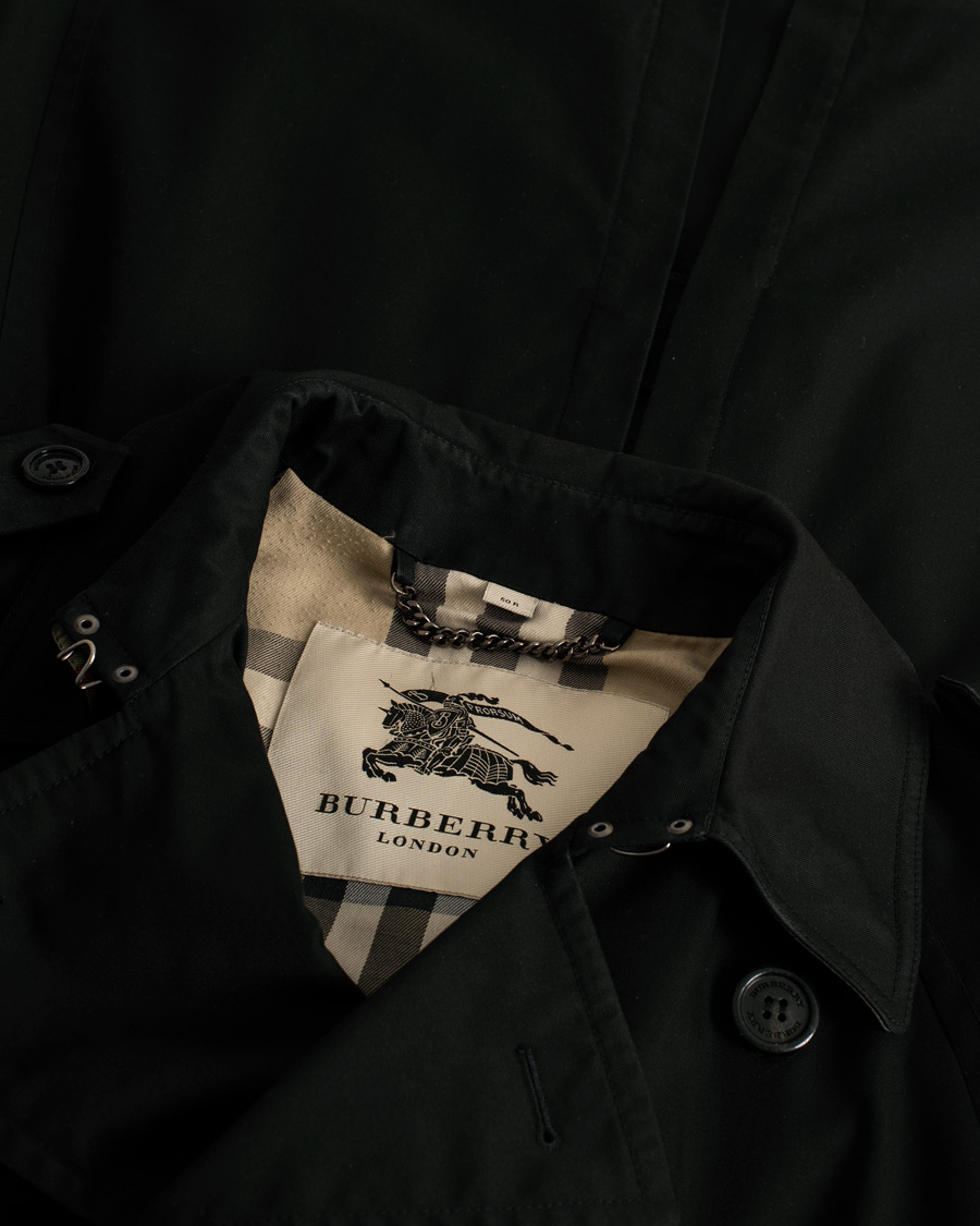 Herre | Burberry Mid-length Kensington Trench Black 50 | Pre-owned | Burberry Mid-length Kensington Trench Black 50