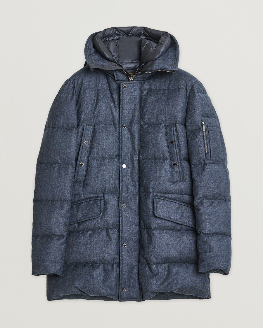Herre | Pre-owned Jakker | Pre-owned | MooRER Grima Flannel Wool Padded Parka Navy 50