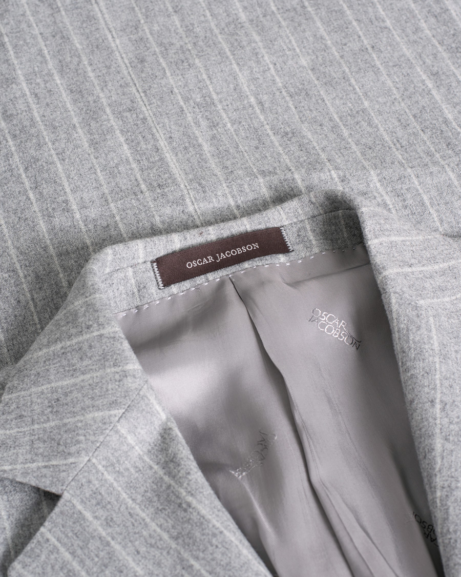 Herre | Oscar Jacobson Ego Pinstripe Wool Flannel Suit Grey Melange | Pre-owned | Oscar Jacobson Ego Pinstripe Wool Flannel Suit Grey Melange