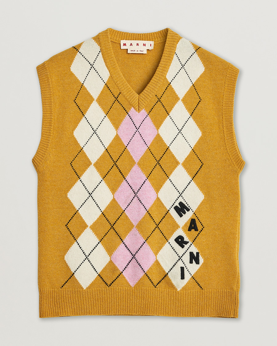 Herre | Pre-owned Gensere | Pre-owned | Marni Shetland Argyle Knit Vest White/Yellow 48ashmere Hoodie Beige S