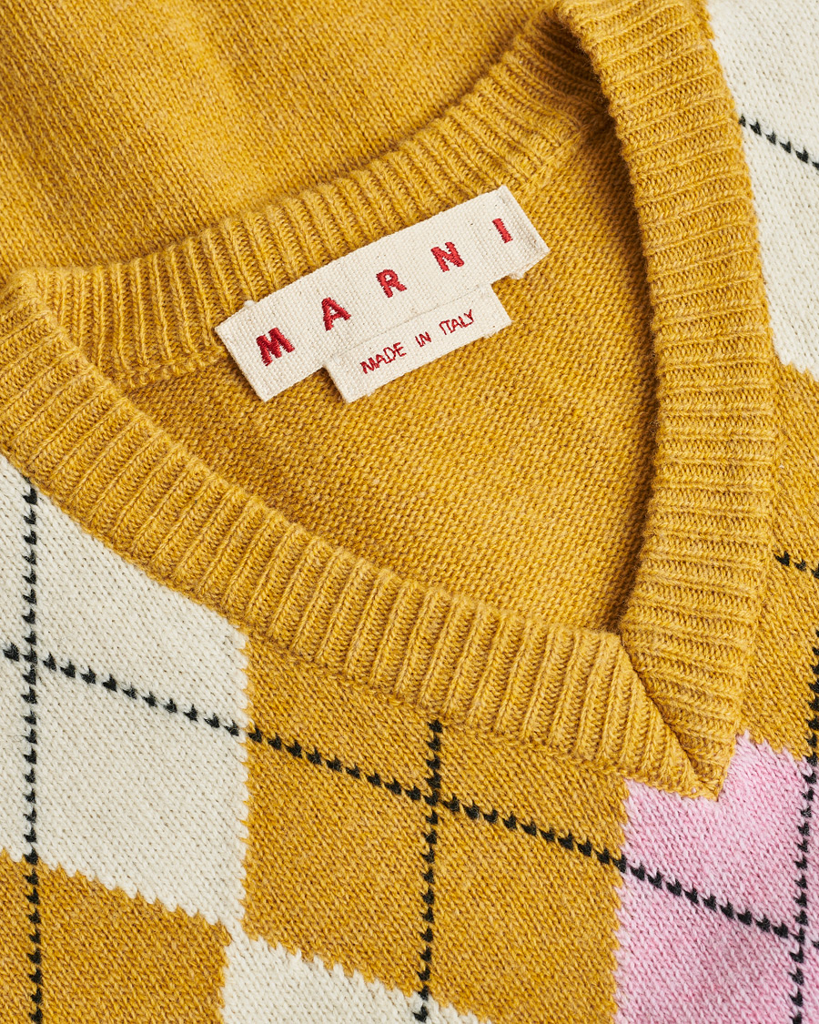 Herre | Pre-owned Gensere | Pre-owned | Marni Shetland Argyle Knit Vest White/Yellow 48ashmere Hoodie Beige S