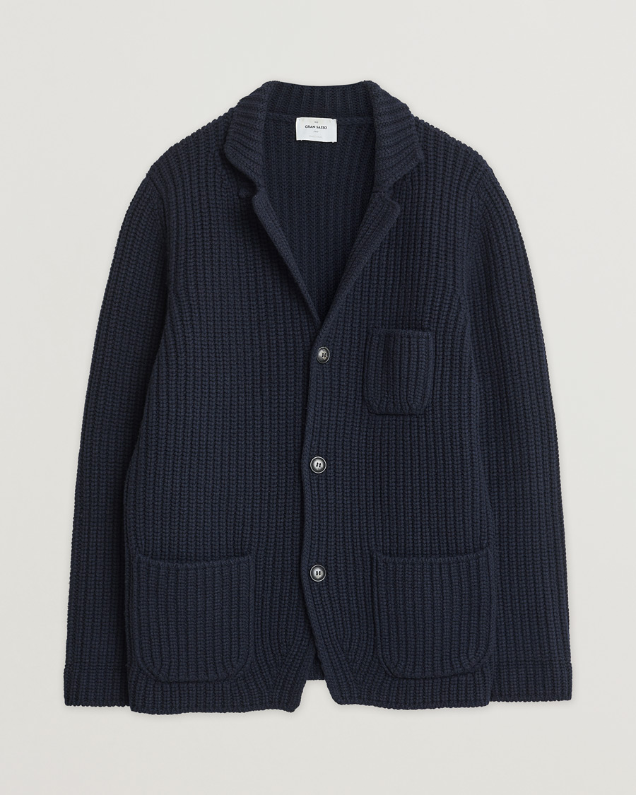 Herre | Pre-owned Dressjakker | Pre-owned | Gran Sasso Heavy Wool Knitted Blazer Cardigan Navy