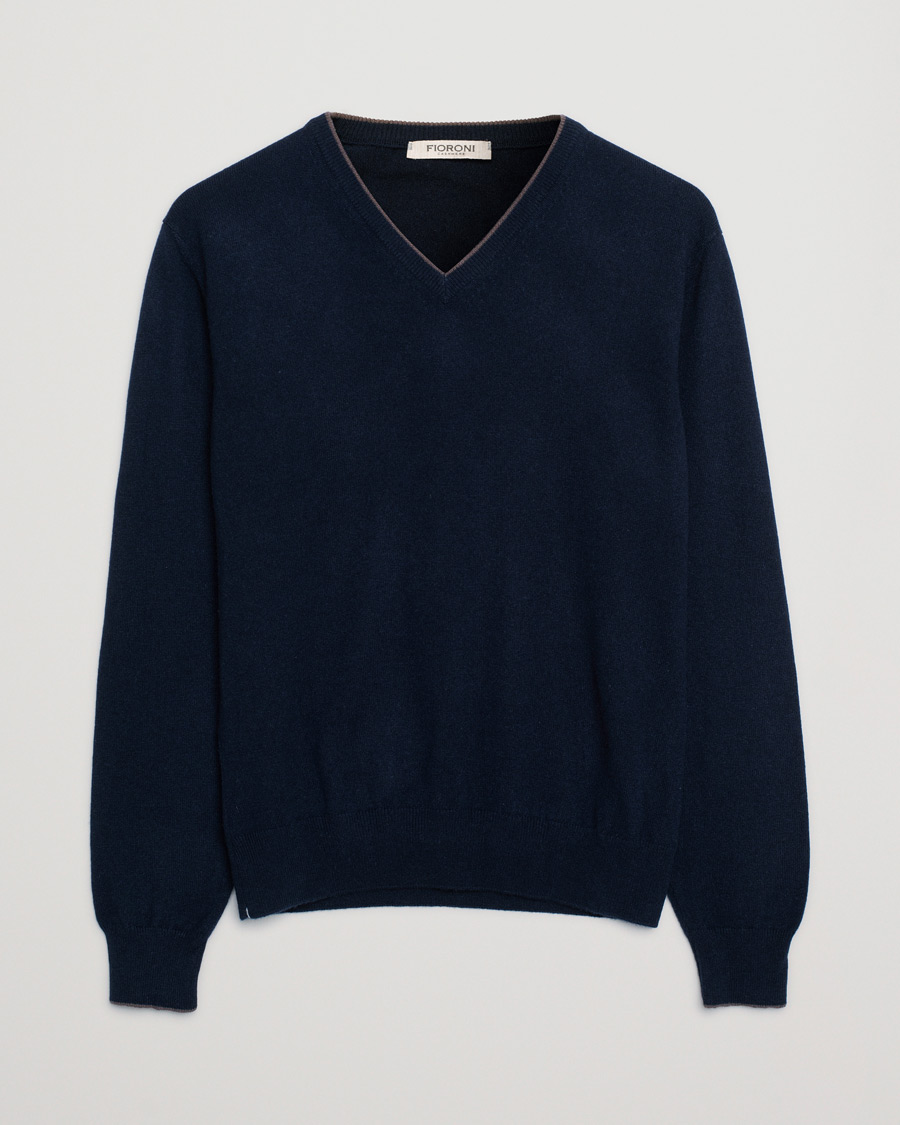 Herre | Gensere | Pre-owned | Fioroni Cashmere V Neck Sweater Navy 48