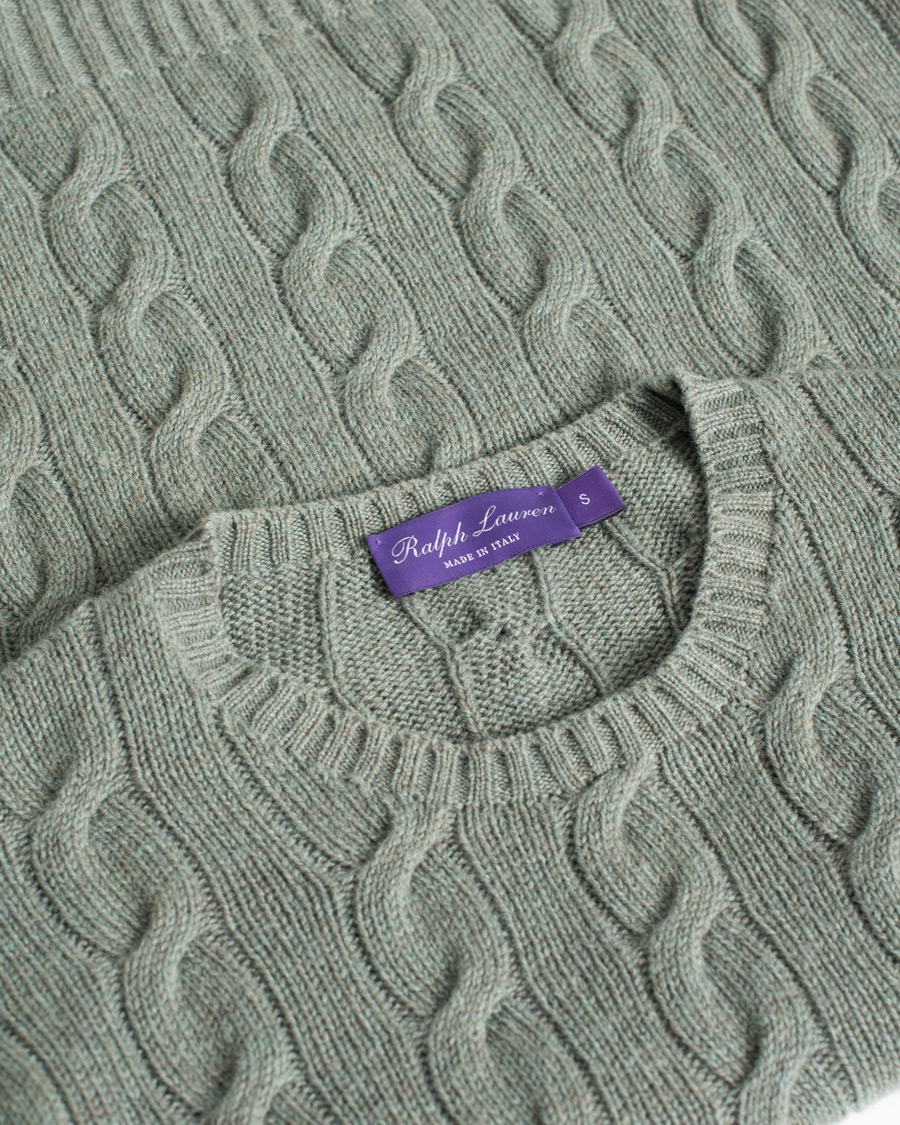 Herre | Ralph Lauren Purple Label Cashmere Cable Crew Neck Sweater Sea Spray | Pre-owned | Ralph Lauren Purple Label Cashmere Cable Crew Neck Sweater Sea Spray