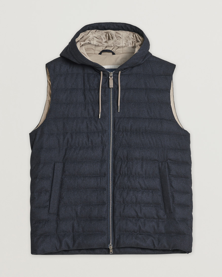 Herre | Pre-owned Jakker | Pre-owned | Herno Hooded Flannel Cashmere & Silk Vest Navy 52