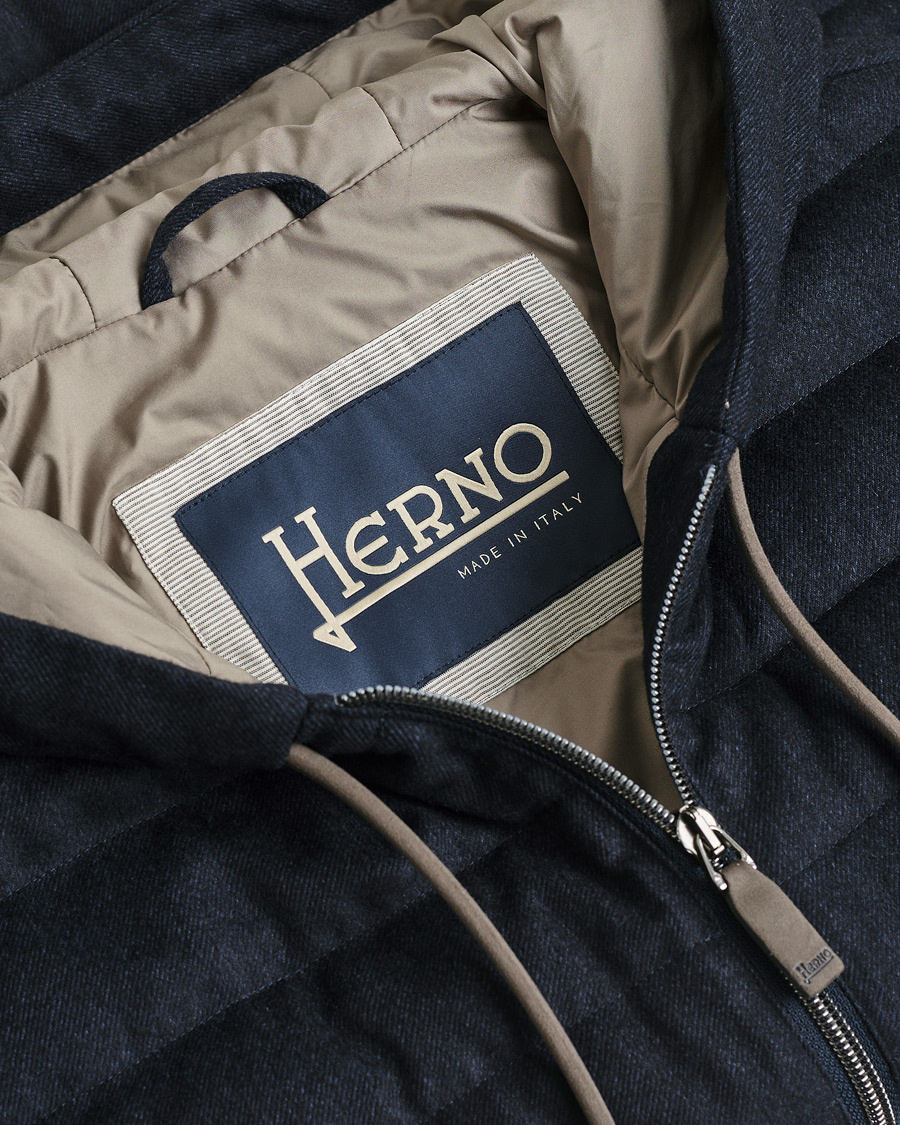 Herre | Pre-owned Jakker | Pre-owned | Herno Hooded Flannel Cashmere & Silk Vest Navy 52