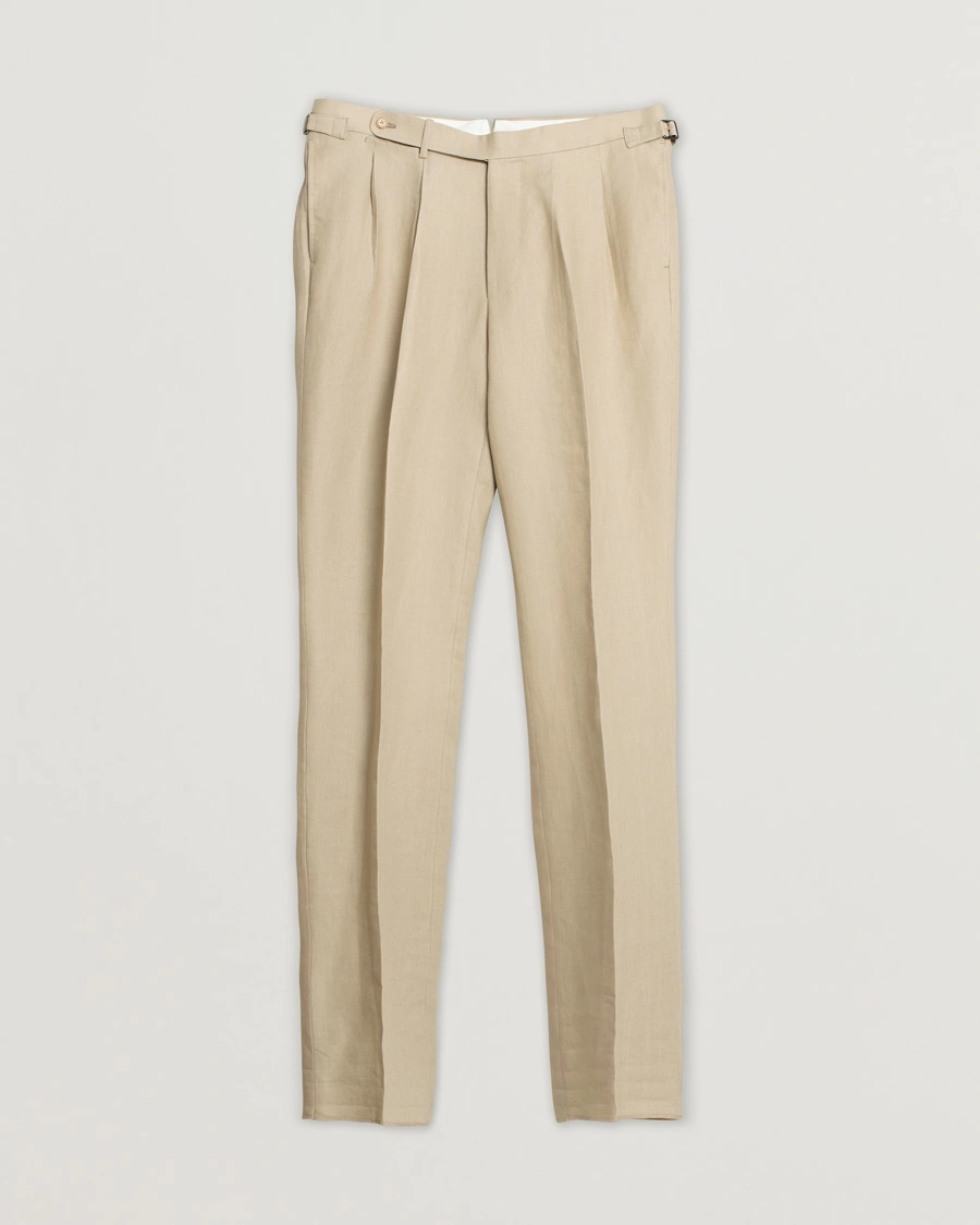 Herre | Beams F Pleated Linen Trousers Beige | Pre-owned | Beams F Pleated Linen Trousers Beige