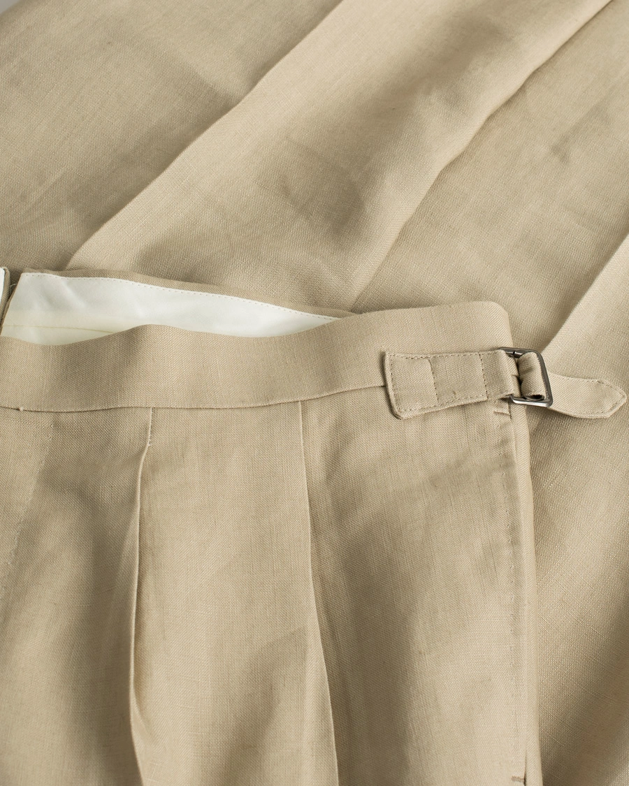 Herre | Beams F Pleated Linen Trousers Beige | Pre-owned | Beams F Pleated Linen Trousers Beige