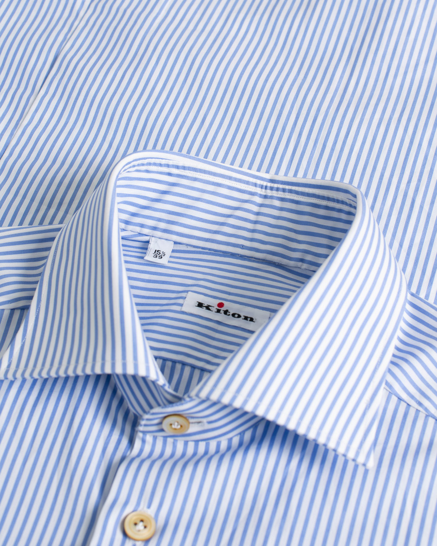 Herre | Kiton Slim Fit Striped Poplin Shirt Light Blue | Pre-owned | Kiton Slim Fit Striped Poplin Shirt Light Blue