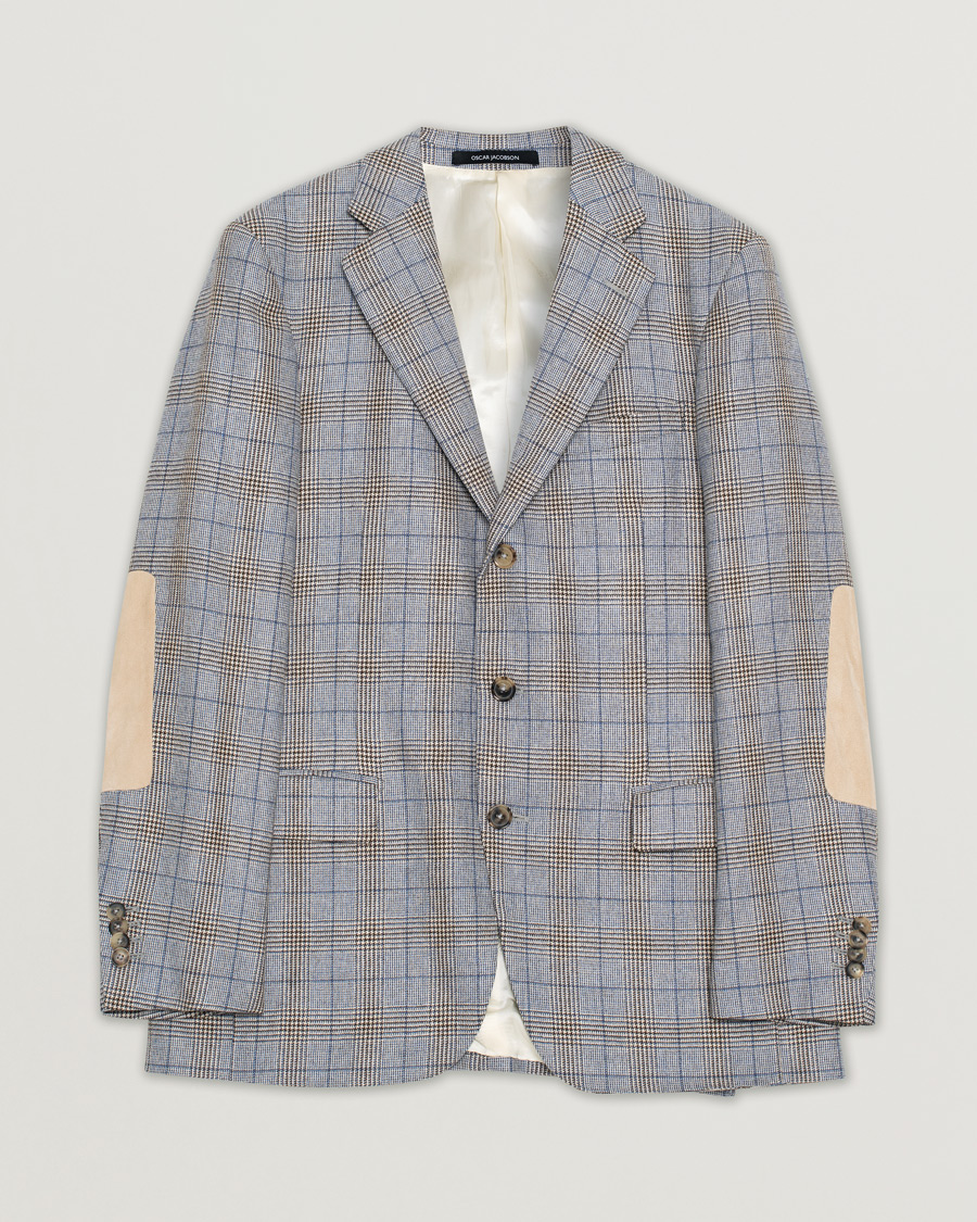 Herre | Oscar Jacobson Lambert Checked Cashmere/Silk Blazer Light Blue 50 | Pre-owned | Oscar Jacobson Lambert Checked Cashmere/Silk Blazer Light Blue 50