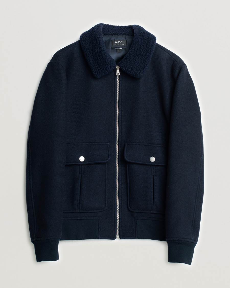 Herre | A.P.C. Ben Shearling Bomber Jacket Dark Navy | Pre-owned | A.P.C. Ben Shearling Bomber Jacket Dark Navy