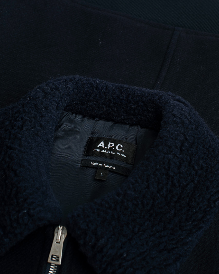 Herre | A.P.C. Ben Shearling Bomber Jacket Dark Navy | Pre-owned | A.P.C. Ben Shearling Bomber Jacket Dark Navy