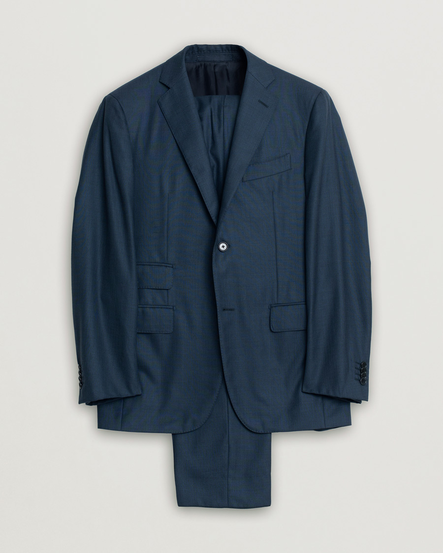 Herre | Caruso Check Wool Suit Navy 46 | Pre-owned | Caruso Check Wool Suit Navy 46