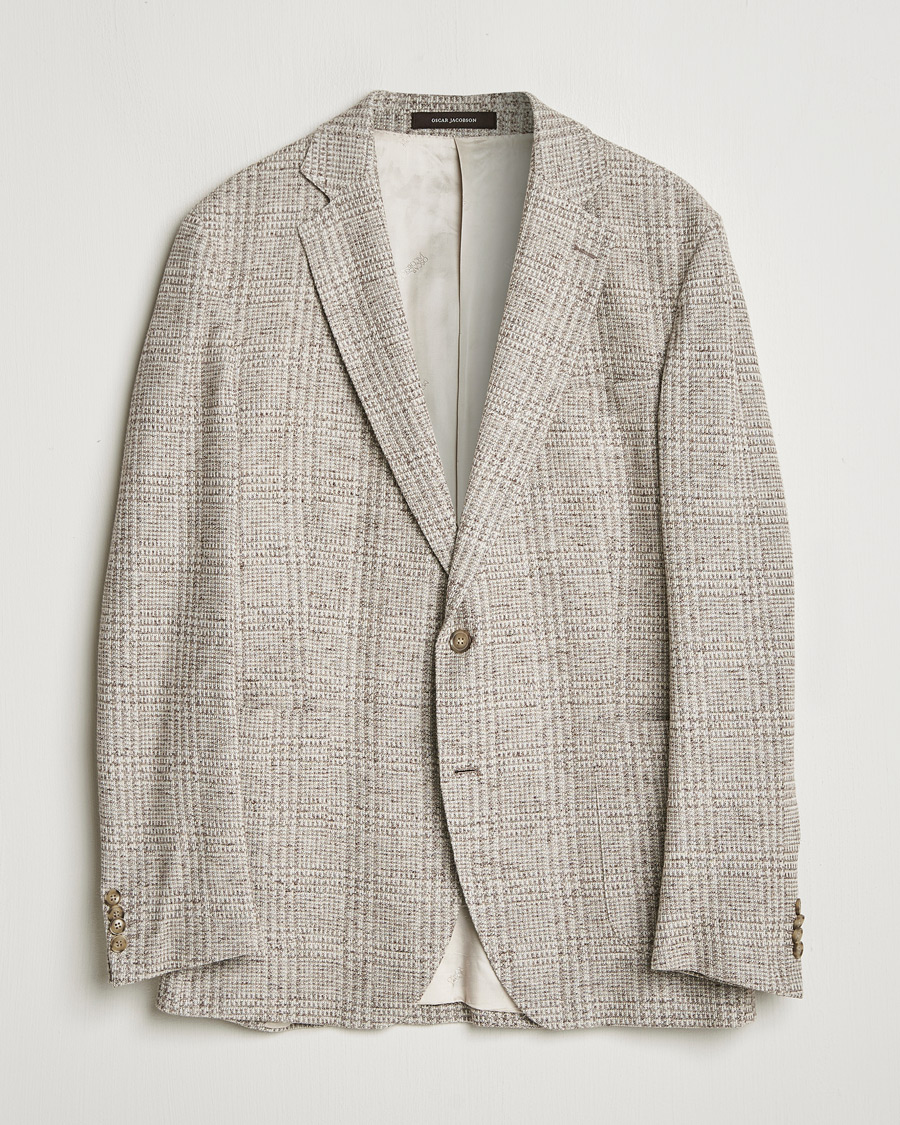 Herre | Dressjakker | Pre-owned | Oscar Jacobson Jan Soft Checked Cotton/Linen Blazer Grey 152