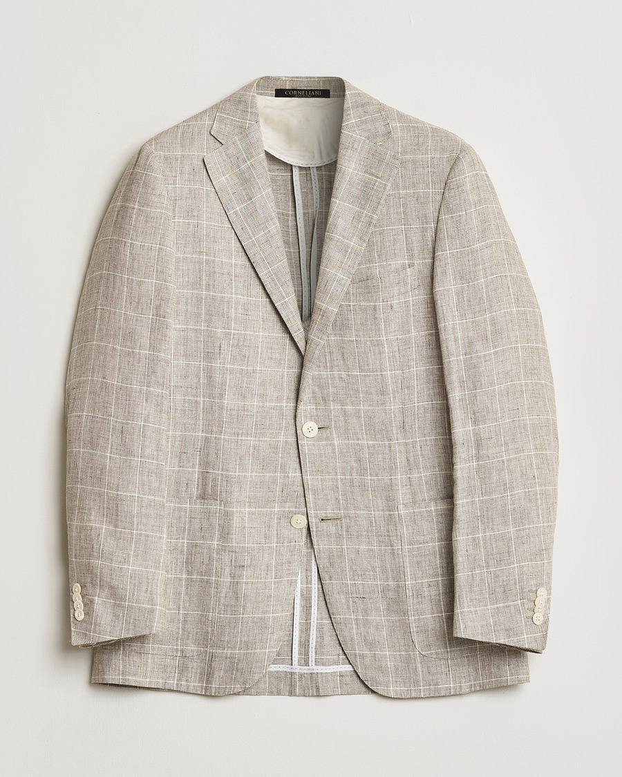 Herre | Pre-owned Dressjakker | Pre-owned | Corneliani Linen Blazer Light Beige Check 48