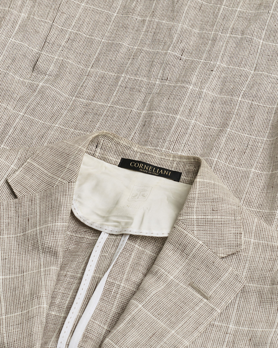 Herre | Pre-owned Dressjakker | Pre-owned | Corneliani Linen Blazer Light Beige Check 48