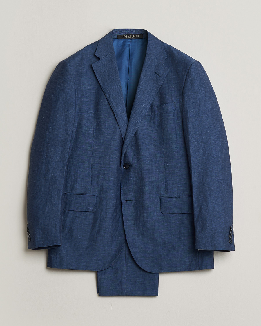 Herre | Pre-owned Dresser | Pre-owned | Corneliani Linen/Wool Blend Suit Blue 52
