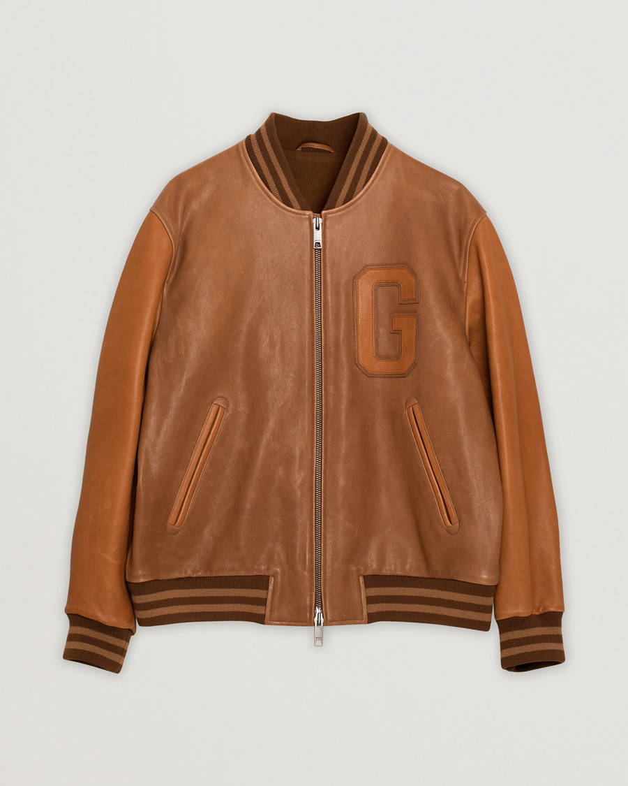 Herre | GANT Leather Varsity Jacket Brown Sugar | Pre-owned | GANT Leather Varsity Jacket Brown Sugar