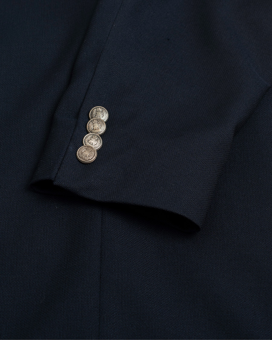 Herre | Corneliani Wool Hopsack Club Blazer Navy 48 | Pre-owned | Corneliani Wool Hopsack Club Blazer Navy 48