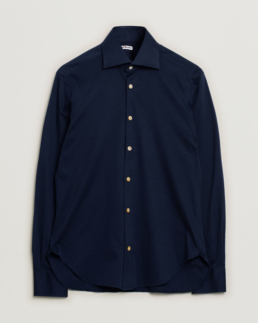 Herre | Kiton Cotton Jersey Shirt Navy | Pre-owned | Kiton Cotton Jersey Shirt Navy