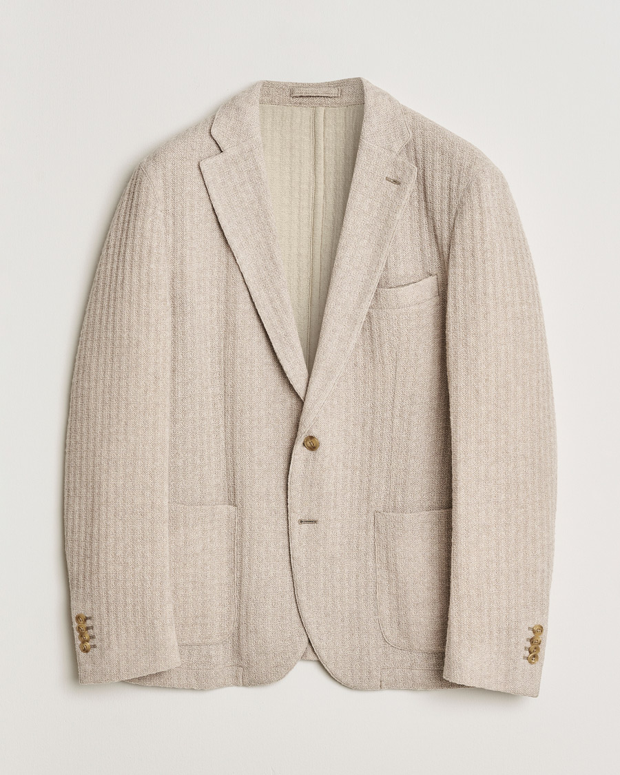 Herre | Pre-owned Dressjakker | Pre-owned | L.B.M. 1911 Knitted Punto Wool Structure Blazer Camel 54