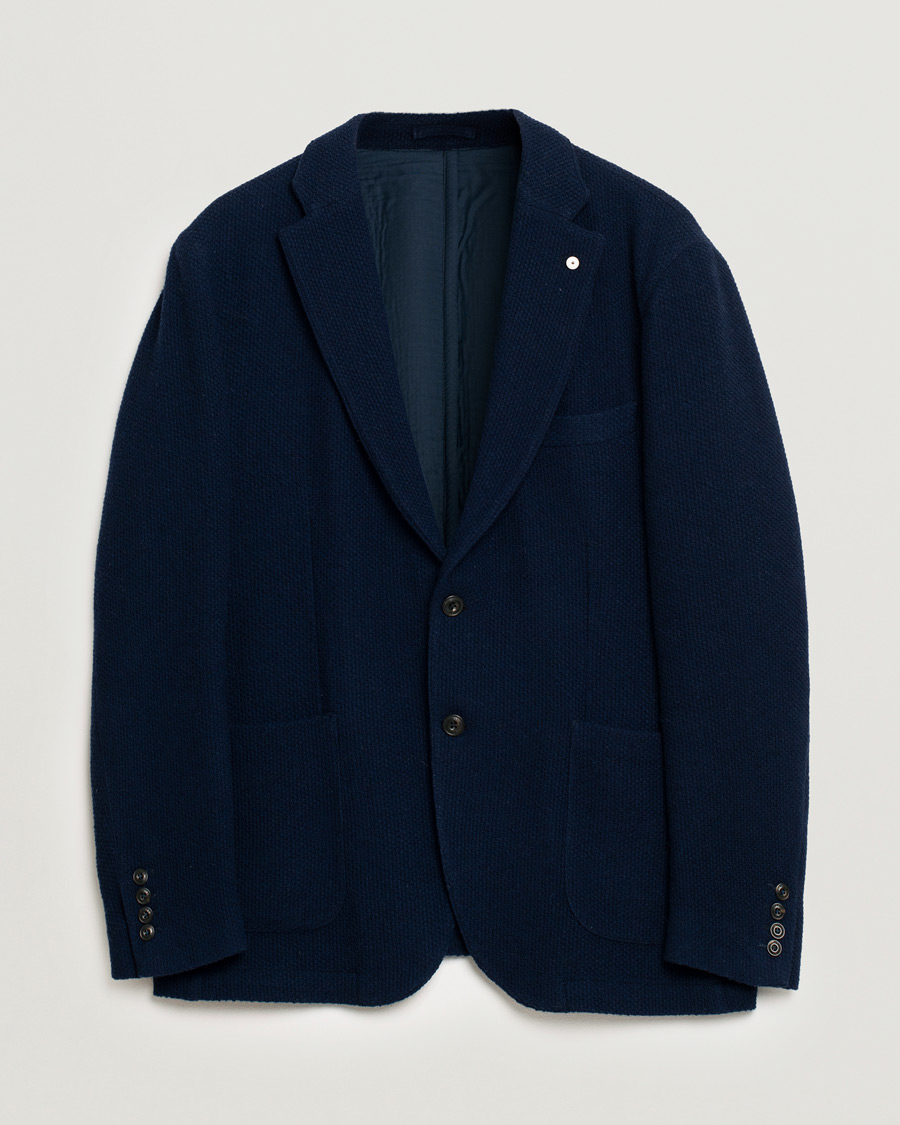 Herre | Dressjakker | Pre-owned | L.B.M. 1911 Knitted Punto Wool Structure Blazer Navy