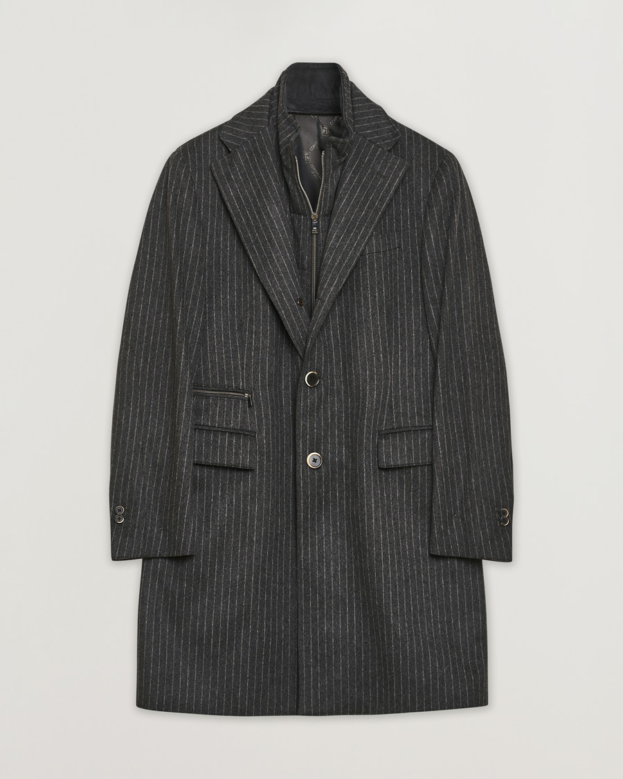 Herre | Corneliani ID Wool Zip Coat Charcoal Pinstripe 50 | Pre-owned | Corneliani ID Wool Zip Coat Charcoal Pinstripe 50