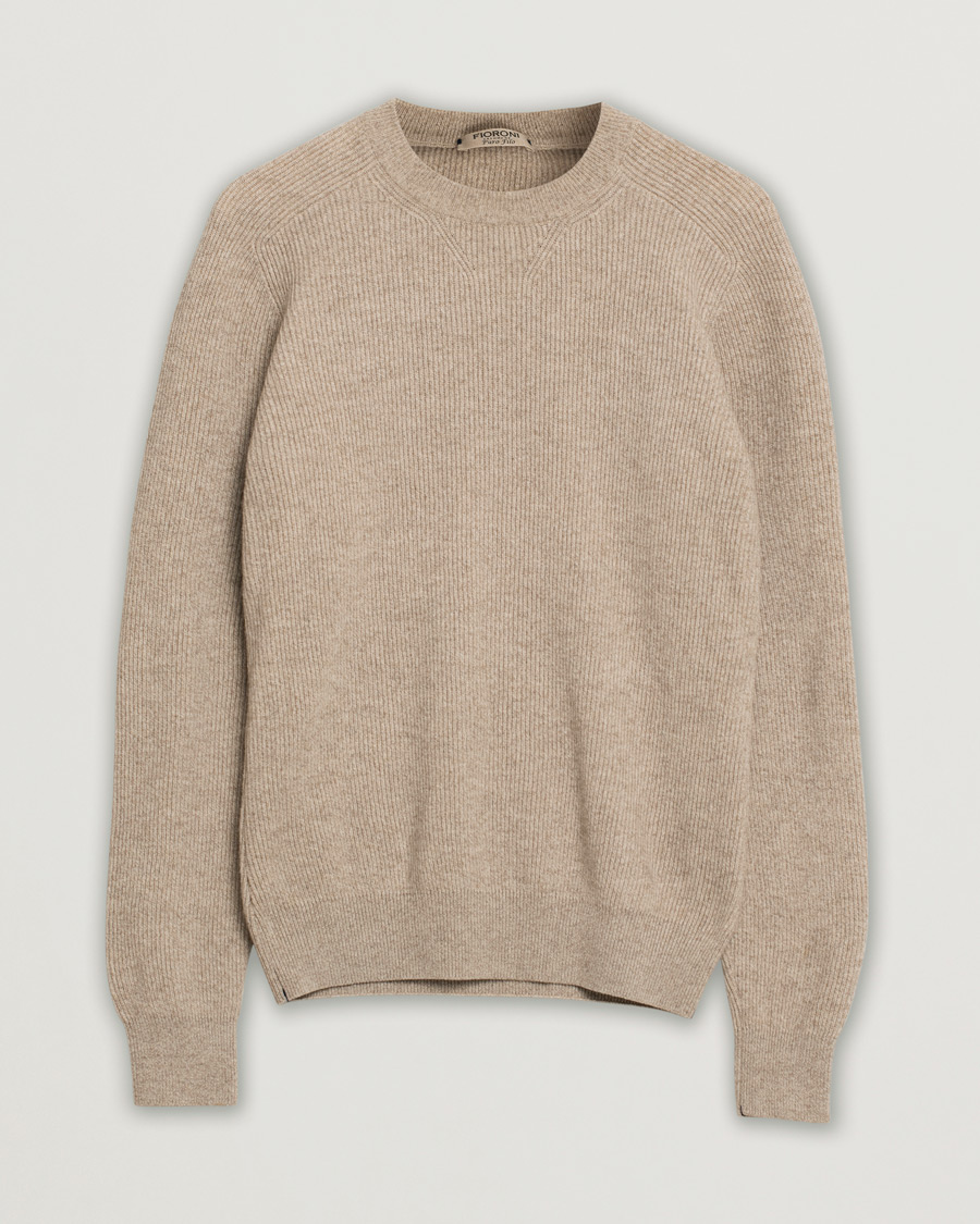 Herre | Fioroni Puro Filo Cashmere Rib Crewneck Beige 48 | Pre-owned | Fioroni Puro Filo Cashmere Rib Crewneck Beige 48
