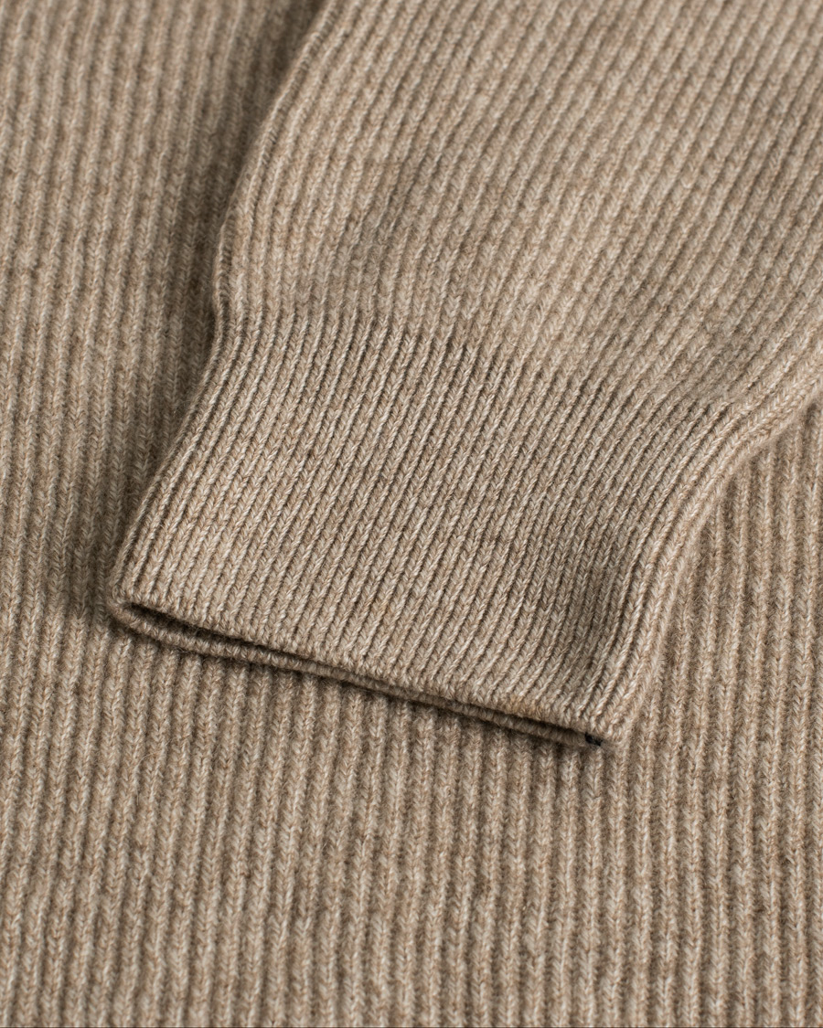 Herre | Fioroni Puro Filo Cashmere Rib Crewneck Beige 48 | Pre-owned | Fioroni Puro Filo Cashmere Rib Crewneck Beige 48
