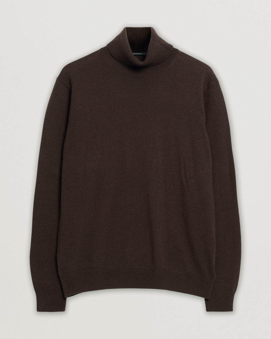 Herre | Zanone Virgin Wool/Cashmere Rollneck Brown 50 | Pre-owned | Zanone Virgin Wool/Cashmere Rollneck Brown 50