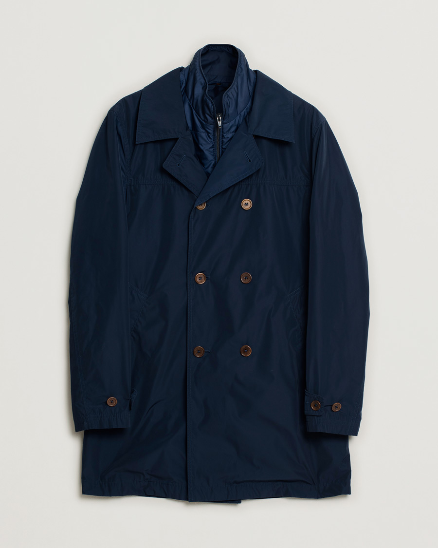 Herre | Morris Heritage Double Breasted Nylon Coat Navy 46 | Pre-owned | Morris Heritage Double Breasted Nylon Coat Navy 46