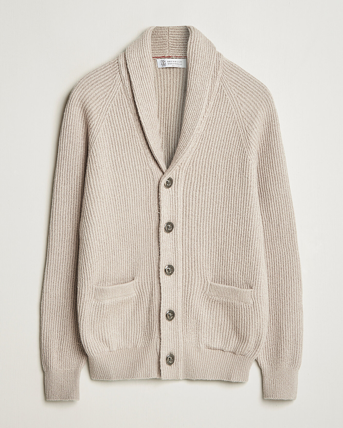 Herre | Pre-owned Gensere | Pre-owned | Brunello Cucinelli Heavy Rib Shawl Cardigan Beige 52