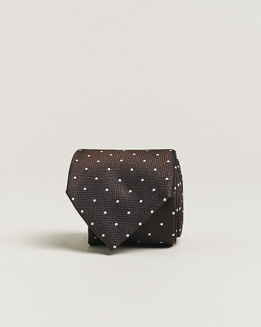 Herre | Canali Micro Dot Silk Tie Brown | Pre-owned | Canali Micro Dot Silk Tie Brown
