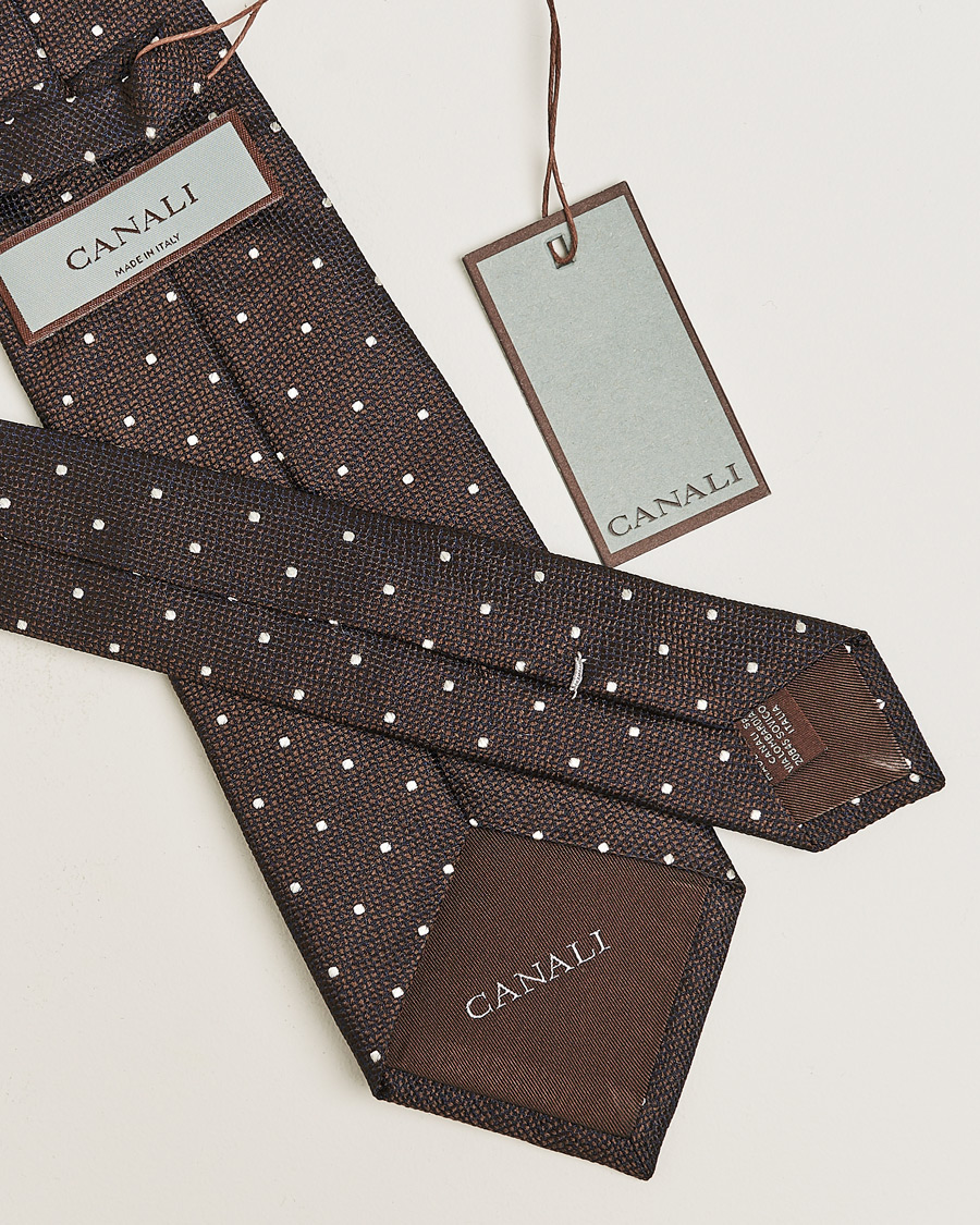 Herre | Canali Micro Dot Silk Tie Brown | Pre-owned | Canali Micro Dot Silk Tie Brown