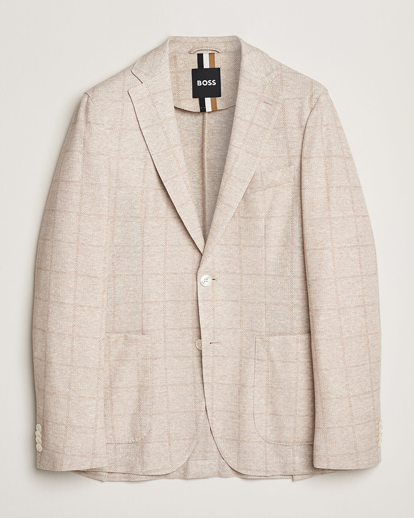 Herre | Pre-owned Dressjakker | Pre-owned | BOSS BLACK Hanry Checked Jersey Patch Pocket Blazer Beige 50