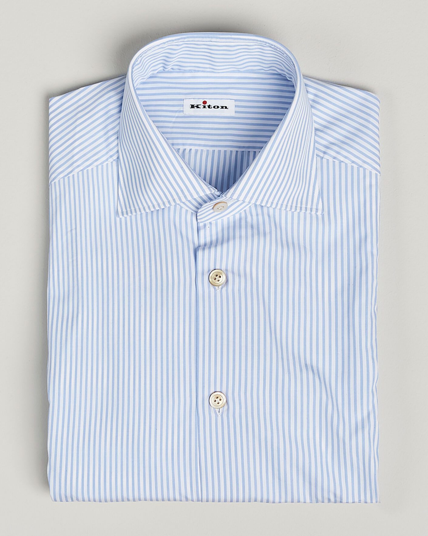 Herre | Pre-owned Skjorter | Pre-owned | Kiton Cotton Dress Shirt Light Blue Stripe 38 - S
