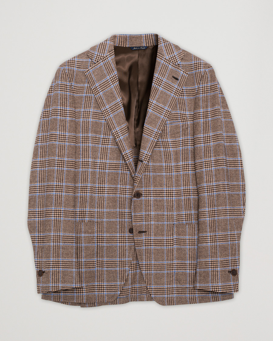 Herre | Gabo Naopli Checked Wool Blazer Beige/Blue 50 | Pre-owned | Gabo Naopli Checked Wool Blazer Beige/Blue 50